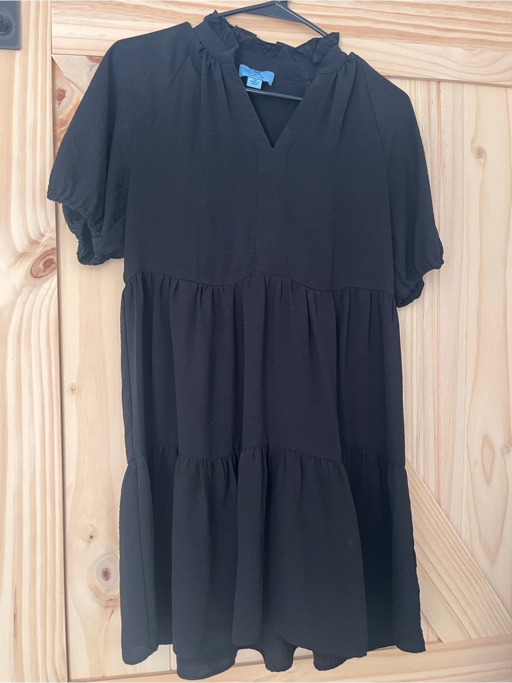 CeCe Black V-Neck Ruffle Collar Top Little Black Dress XS